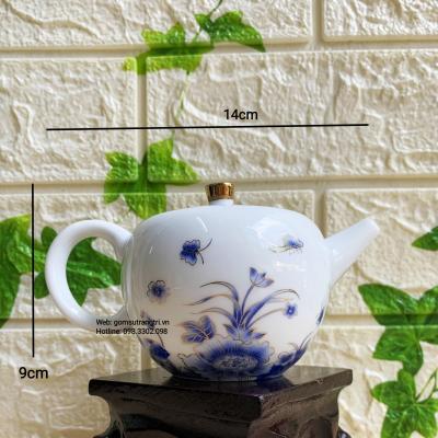 Bộ Ấm Chén Hoa Xanh Viền Vàng
